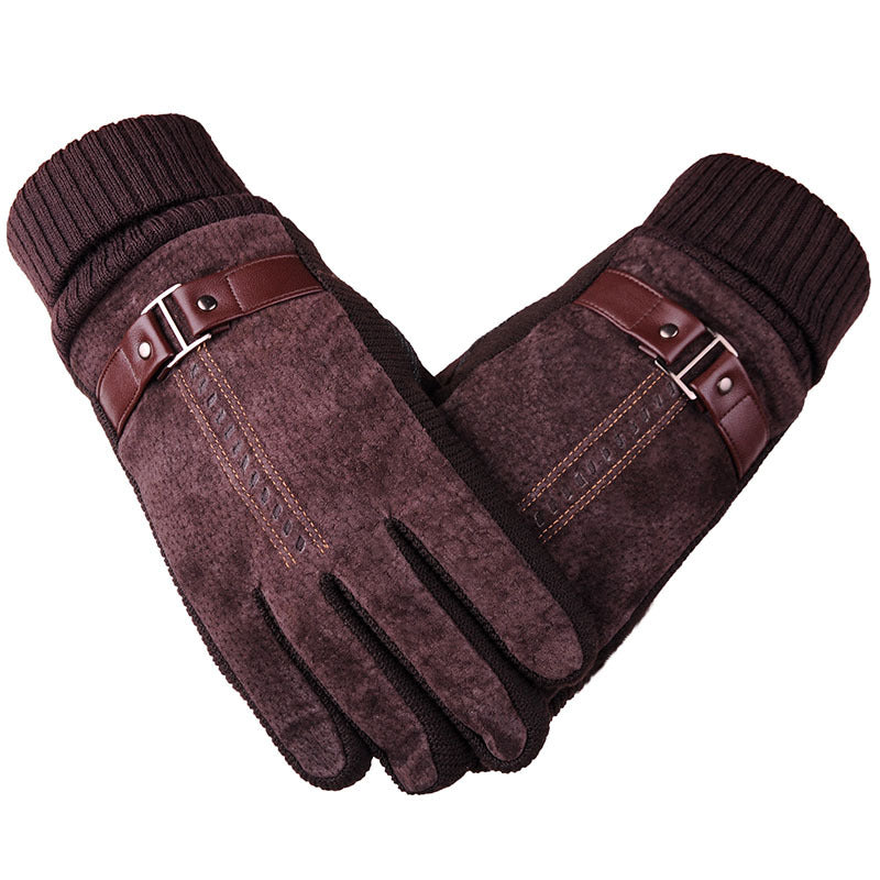 Mens Pigskin Gloves Winter Skiing Outdoor Riding Warmth Thickened Non Slip