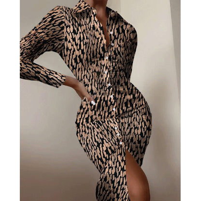 Fashion Printed Sexy Waist Slimming Shirt Dress