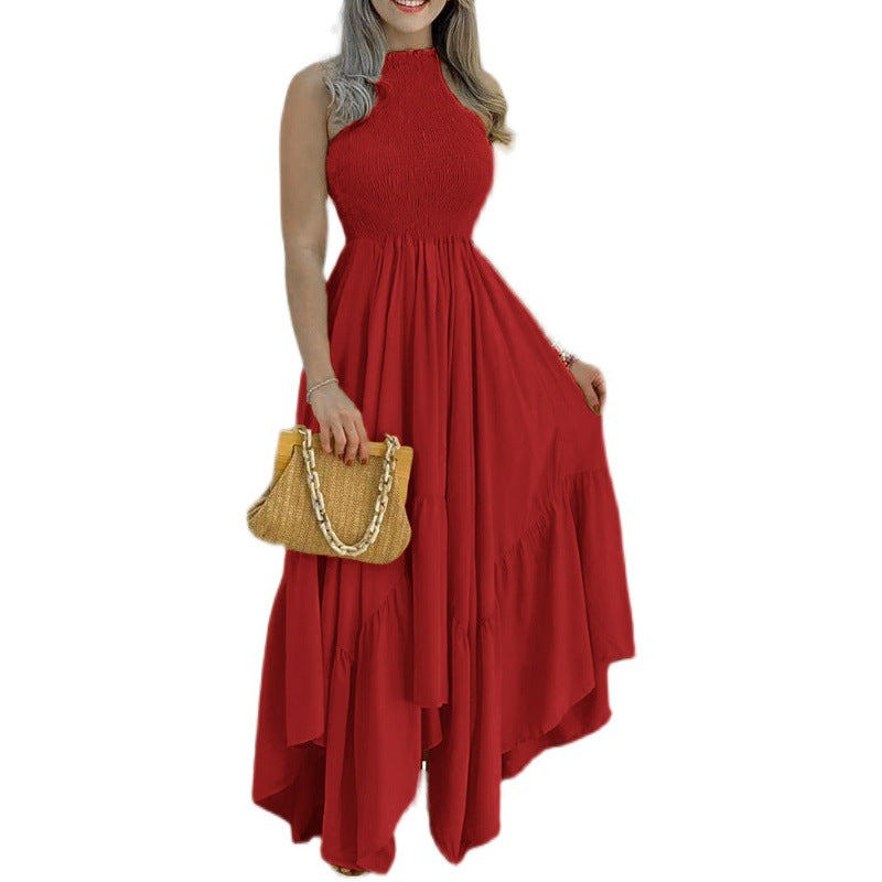 Sleeveless Round Neck Irregular Large Swing Mopping Long Skirt