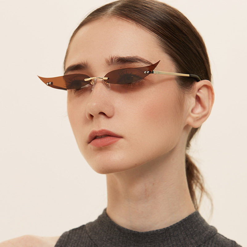 Rimless Metal Pointed Cat-eye Sunglasses