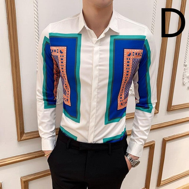 Print Shirt Masculina Baroque Slim Party Men Shirt