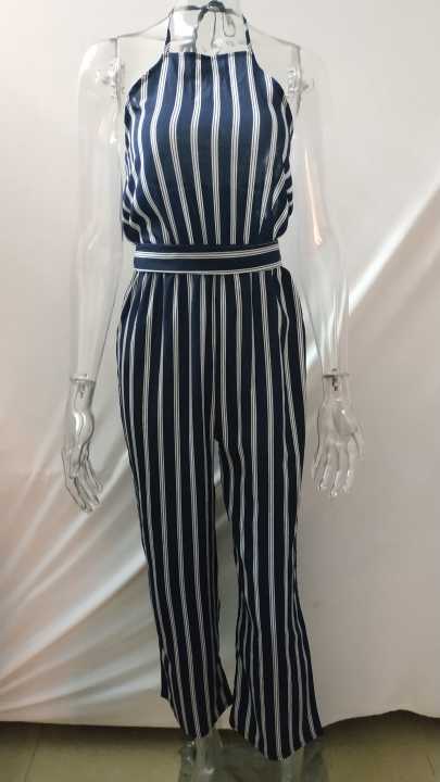 Halter halter sleeveless striped jumpsuit