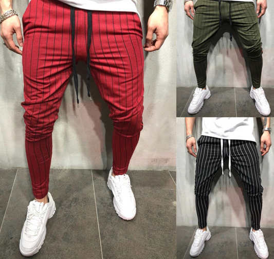 Striped tether jogging men's trousers