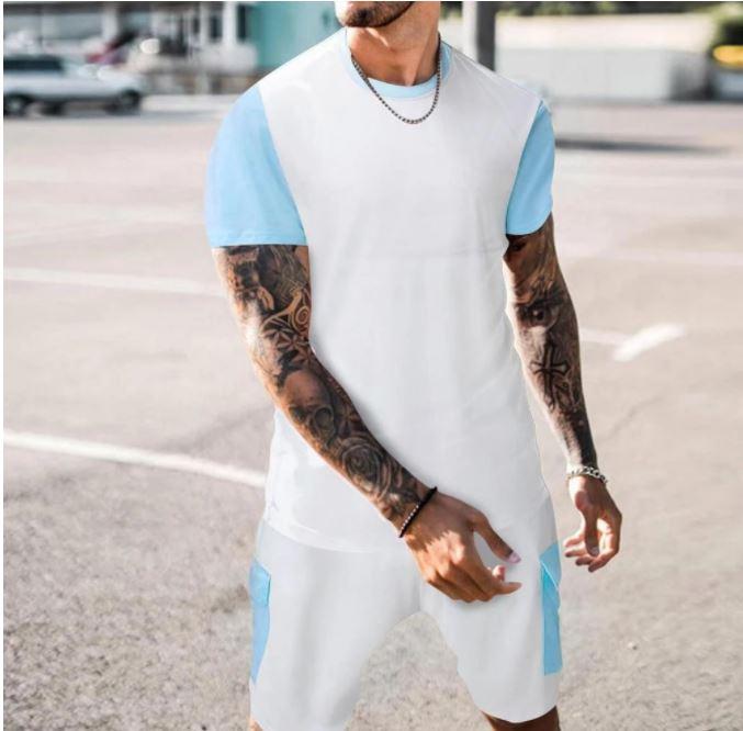 Men's Summer Stitching Short-sleeved Shorts Suit Sports Leisure Suit