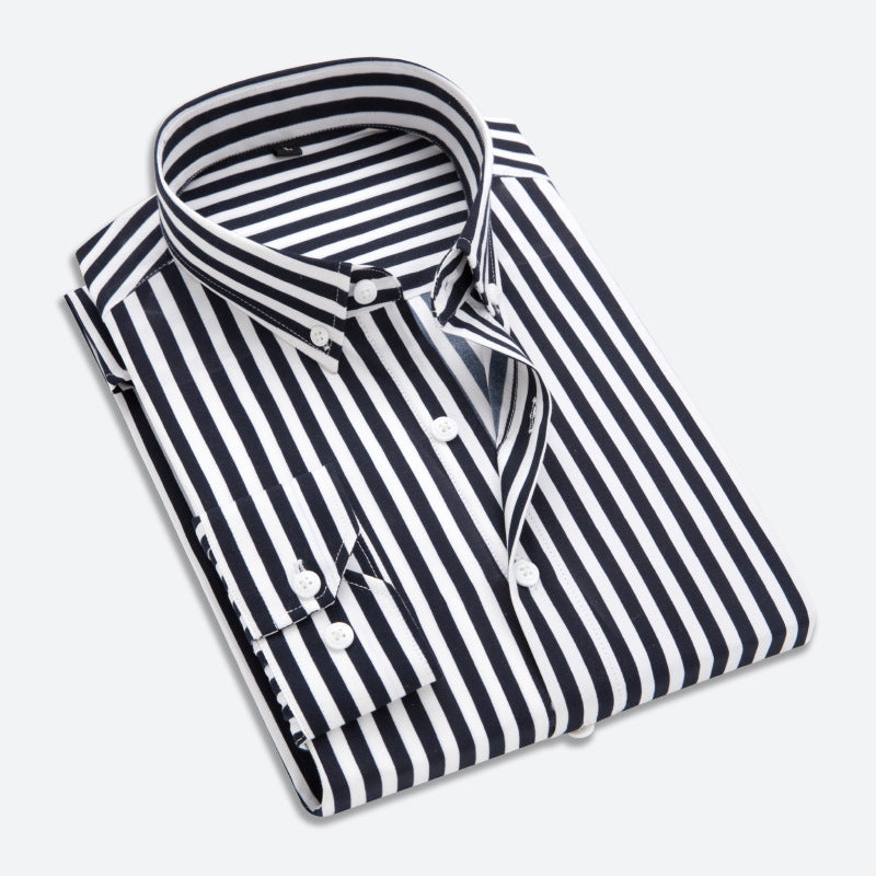 Spring and Autumn Men's Korean Striped Long Sleeve Slim Printed Shirt