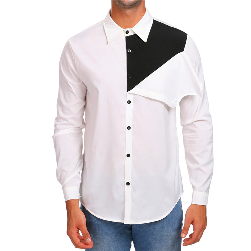 Personality Combination Color Long Sleeve Shirt For Men