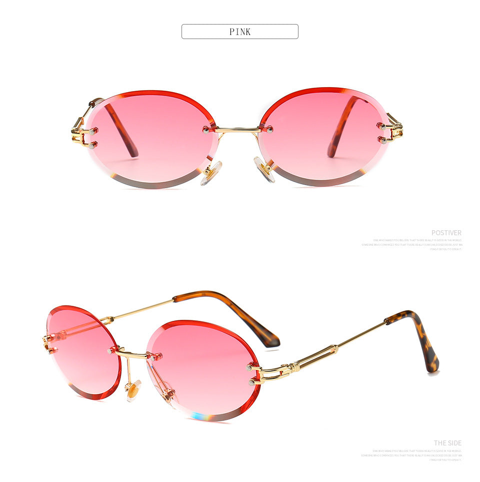 Frameless trimmed oval sunglasses