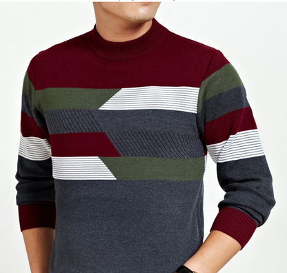 Thickened Warm Men's Long Sleeve T-shirt Stripe Knitted Round-collar Bottom Shirt