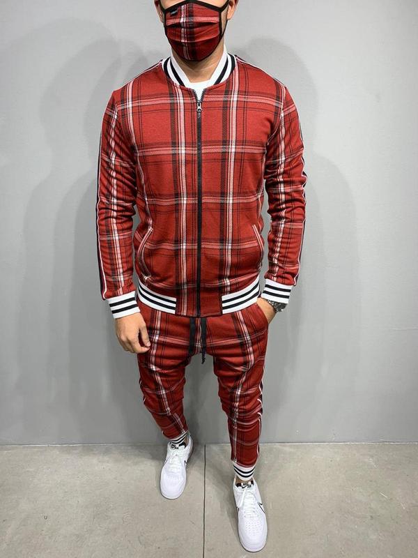 Trendy Fashion Men's Casual Striped Plaid Suit