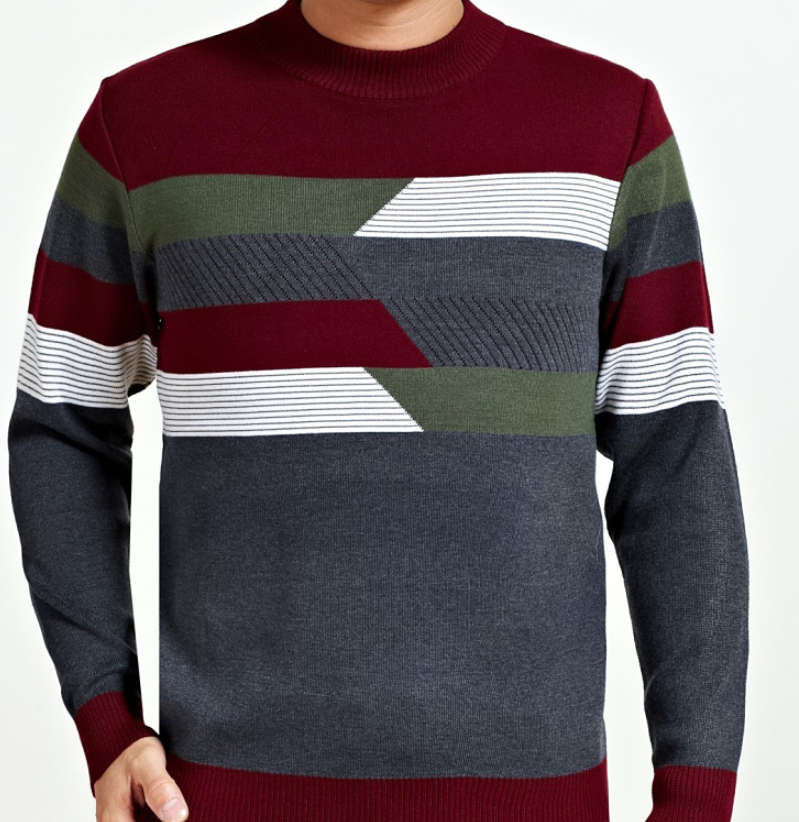 Thickened Warm Men's Long Sleeve T-shirt Stripe Knitted Round-collar Bottom Shirt