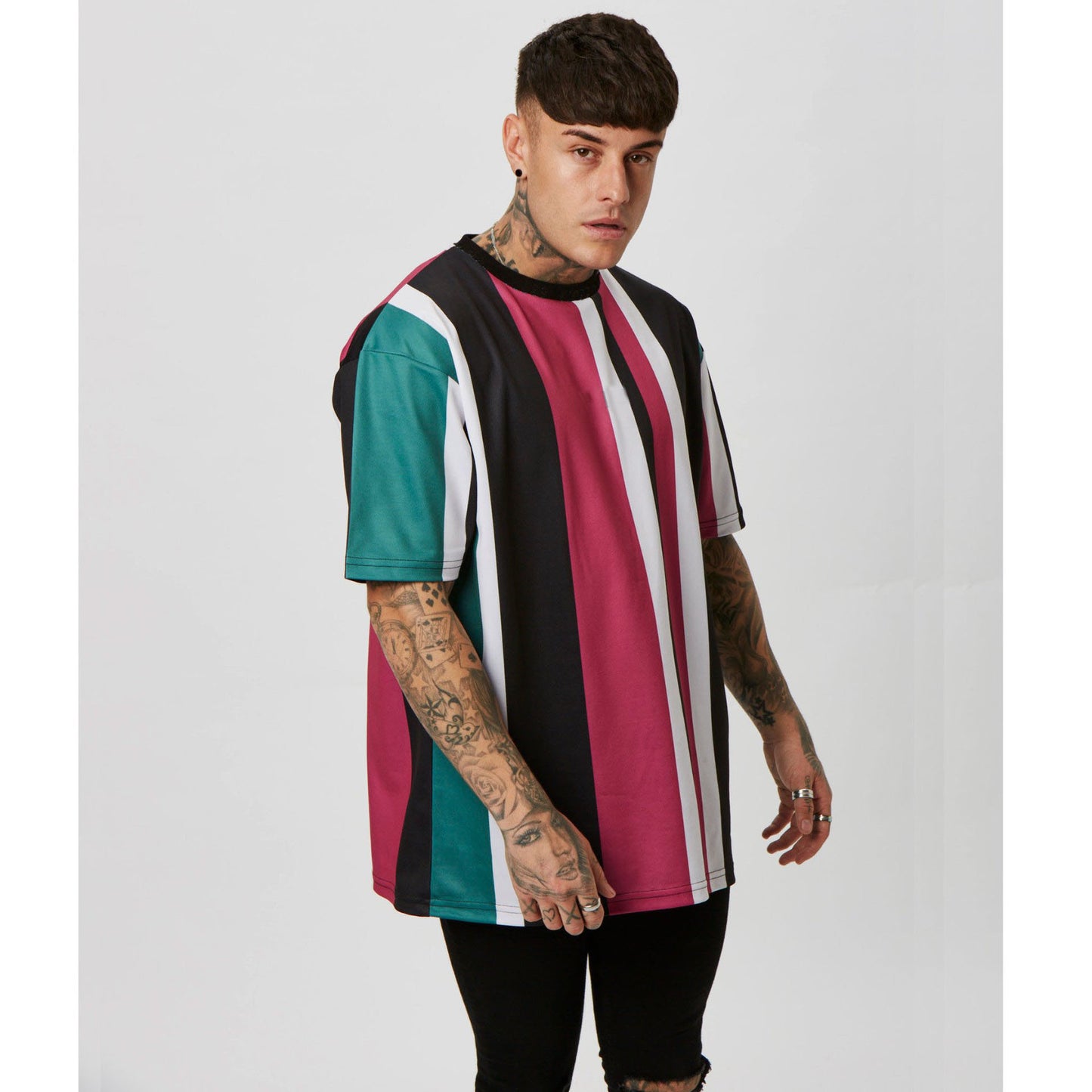 Round neck striped short sleeve