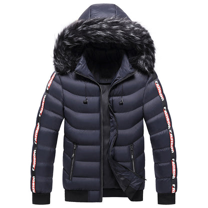 Men's fur collar padded striped coat