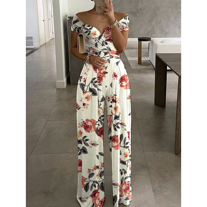 Women's One-shoulder Printed Jumpsuit Trousers