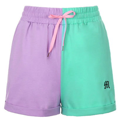 Color block high waist shorts top