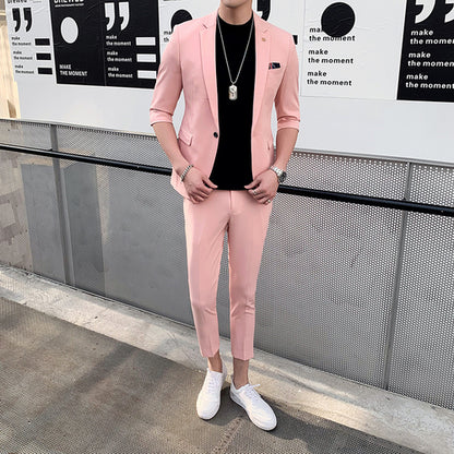 Three-quarter Sleeve Suit Men's Suit Korean Version Of The Trend Of Casual Men's Mid-sleeve Suit