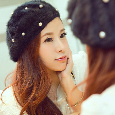 Pure rabbit hair pearl Beret