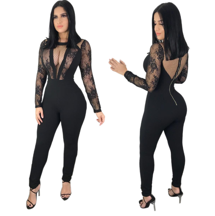 Womens Patchwork Bandage Jumpsuit