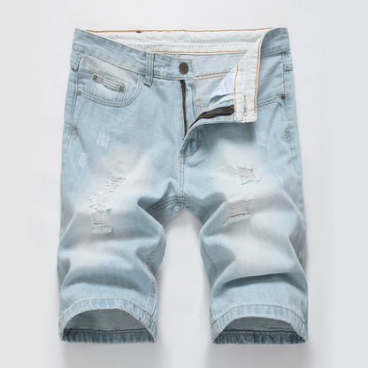 Cotton Ripped Light Color Slim Denim Shorts