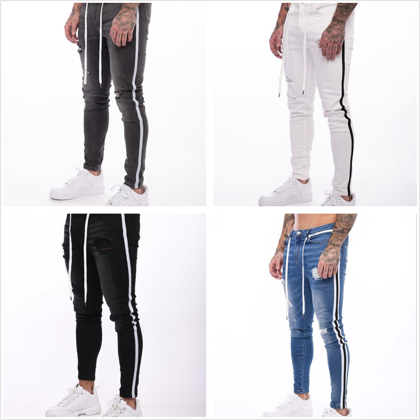 Slim-fit ripped lace-up jeans