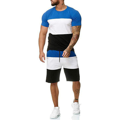 Splicing short sleeve casual sports suit