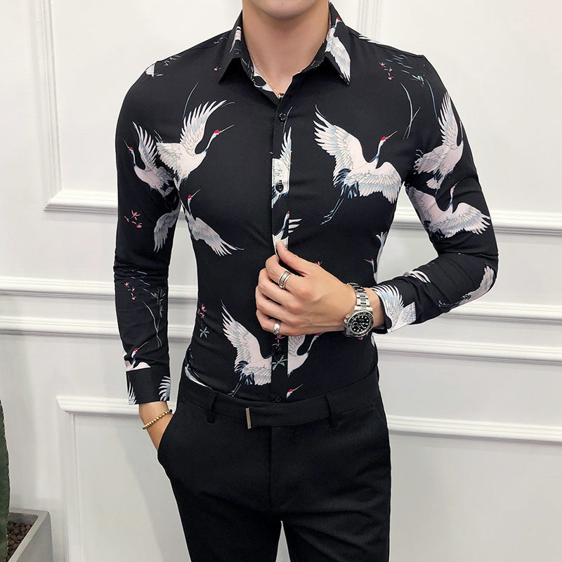 Men's long-sleeved floral shirt