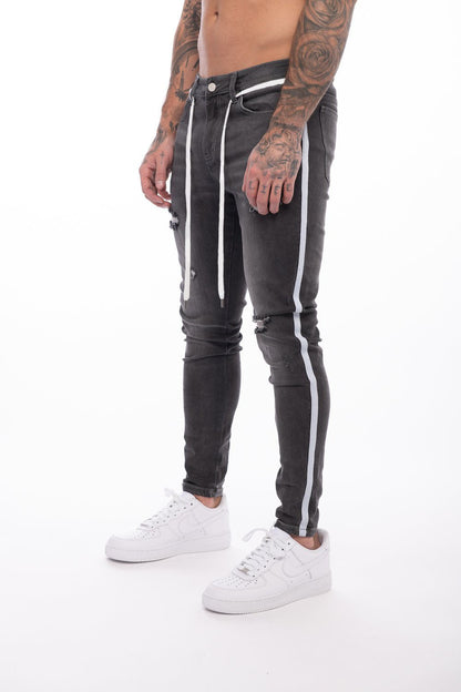 Jeans new hole slim-fit striped men's trousers