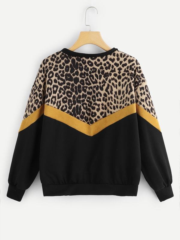 Leopard print long-sleeved round neck fashion all-match sweater