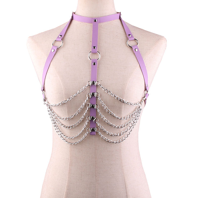 Leather collar body chain wild chest chain