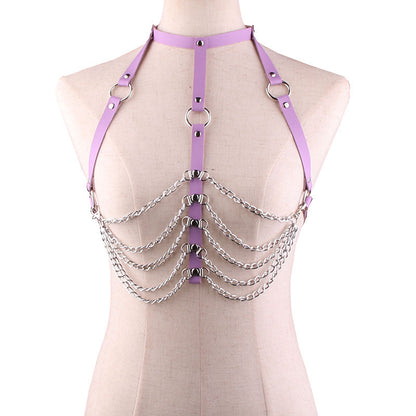 Leather collar body chain wild chest chain