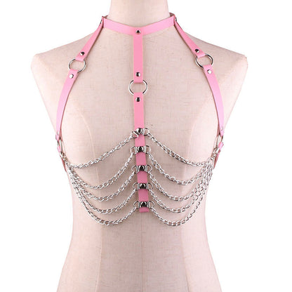 Leather collar body chain wild chest chain