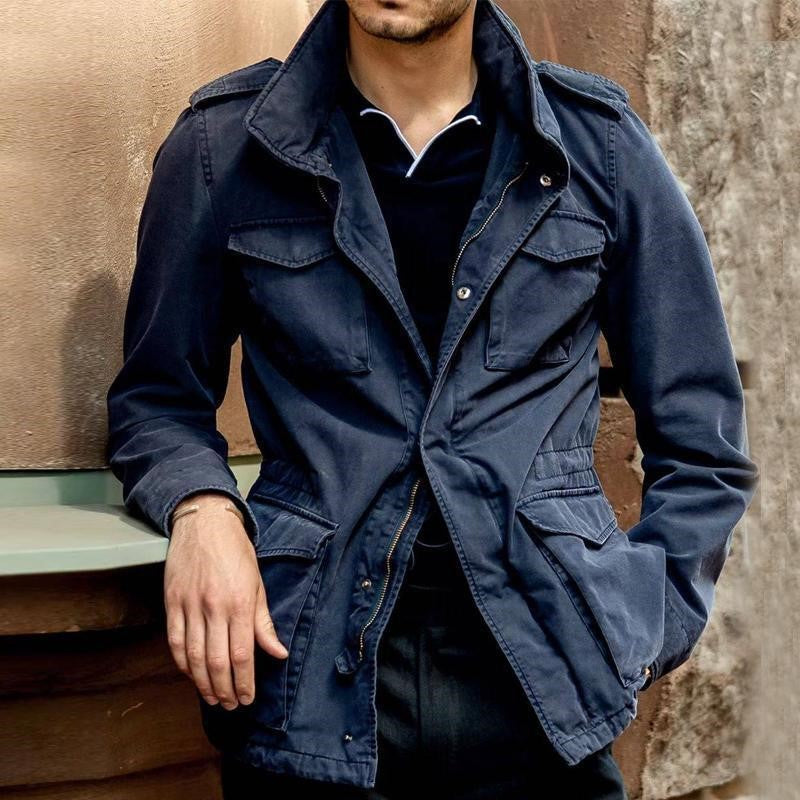 Casual lapel single-breasted blue jacket jacket men