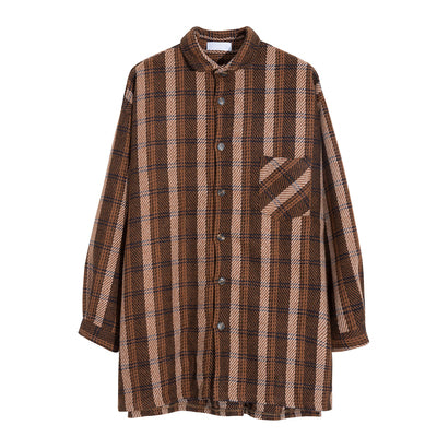 Autumn and winter day retro woolen coat men's long shirt 2021 new plaid shirt thickening