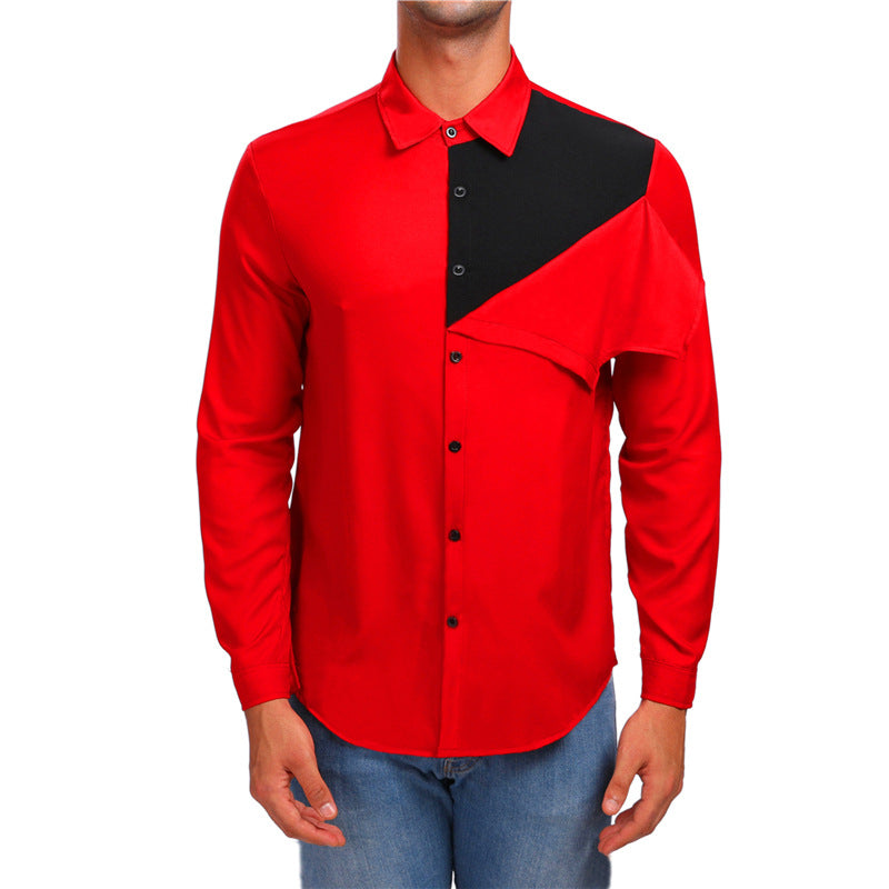 Personality Combination Color Long Sleeve Shirt For Men