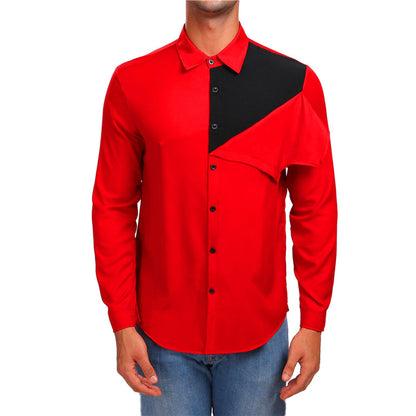 Personality Combination Color Long Sleeve Shirt For Men