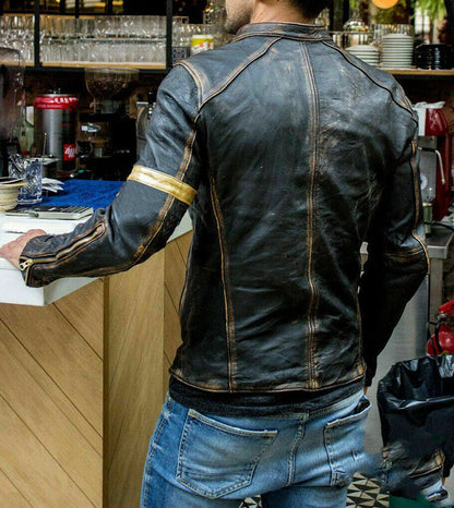 Motorcycle leather jacket for men