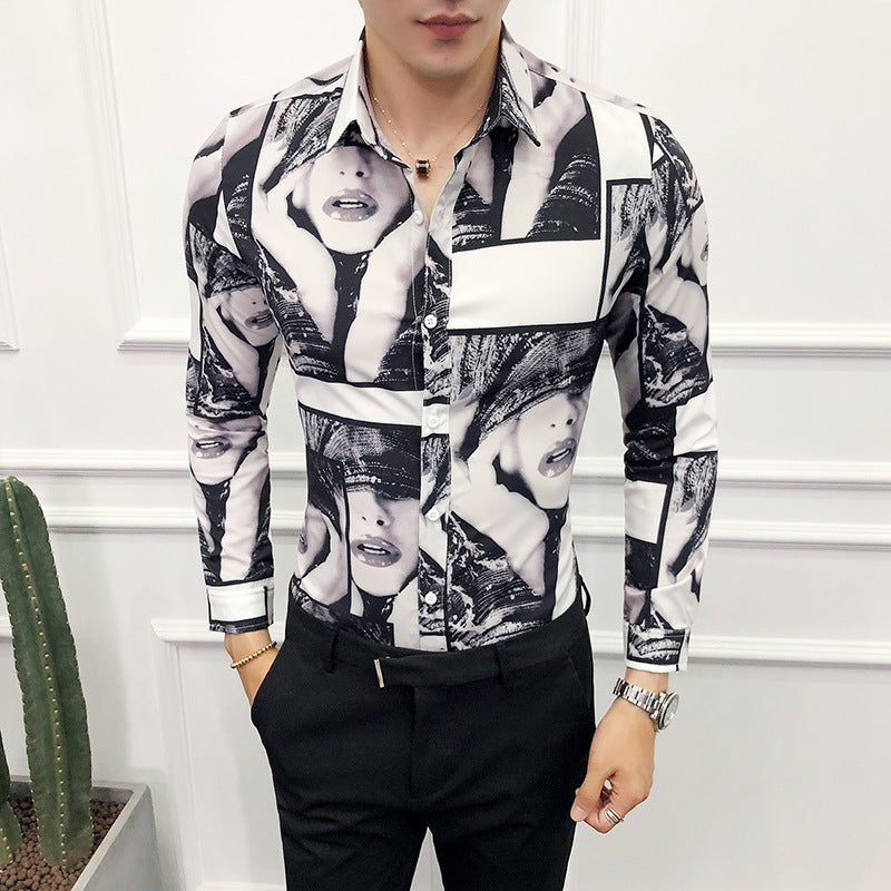 Men's long-sleeved floral shirt