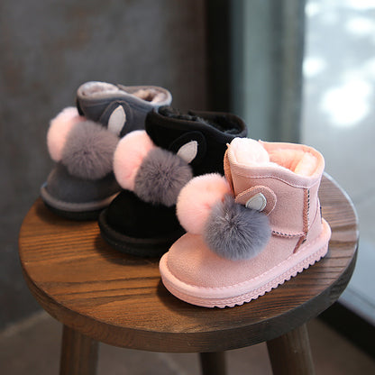 Rabbit fur ball girls and children snow boots