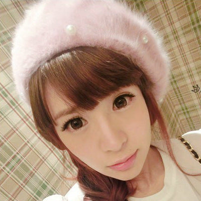 Pure rabbit hair pearl Beret