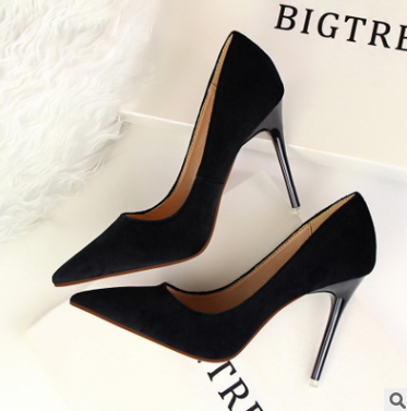 Korean women's shoes fashion simple stiletto with high-heeled shallow mouth pointed suede sexy thin single shoes high heels