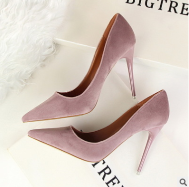 Korean women's shoes fashion simple stiletto with high-heeled shallow mouth pointed suede sexy thin single shoes high heels