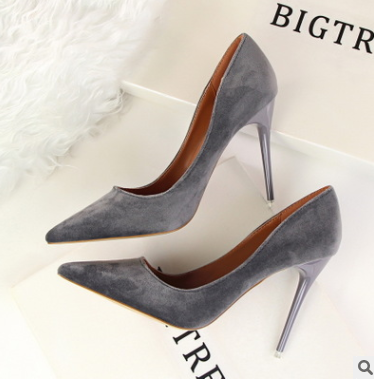 Korean women's shoes fashion simple stiletto with high-heeled shallow mouth pointed suede sexy thin single shoes high heels