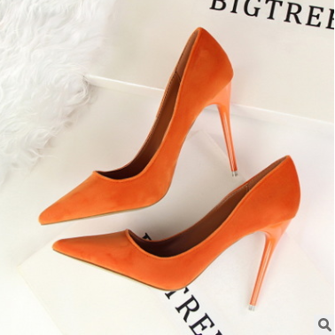 Korean women's shoes fashion simple stiletto with high-heeled shallow mouth pointed suede sexy thin single shoes high heels