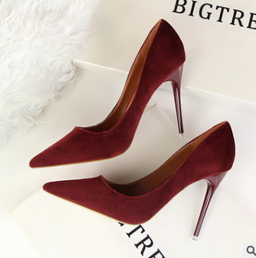 Korean women's shoes fashion simple stiletto with high-heeled shallow mouth pointed suede sexy thin single shoes high heels