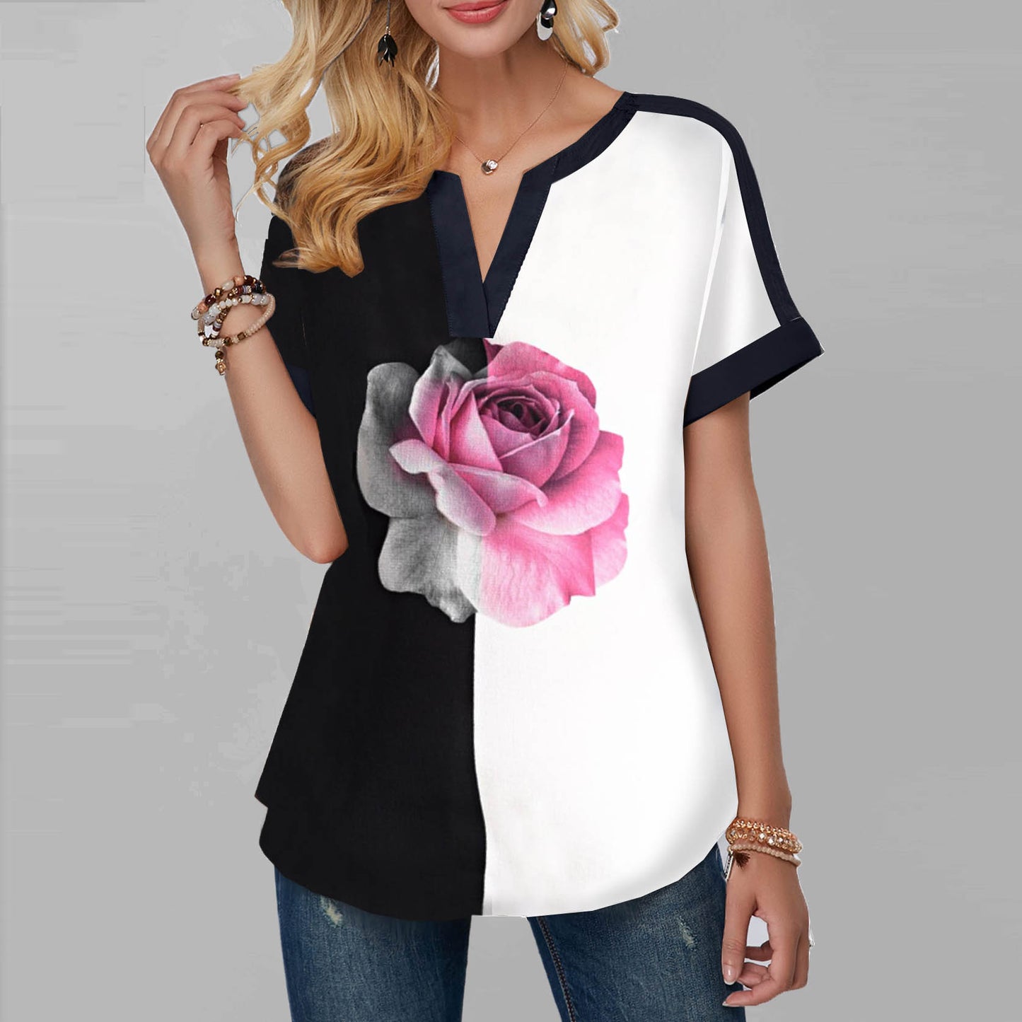 New Summer Flower 3D Digital Printing Ladies T-Shirt