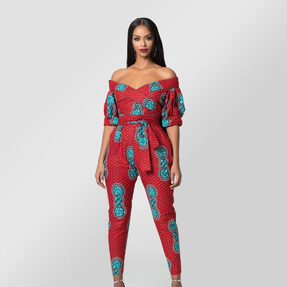 Lantern sleeves off-the-shoulder neckline jumpsuit