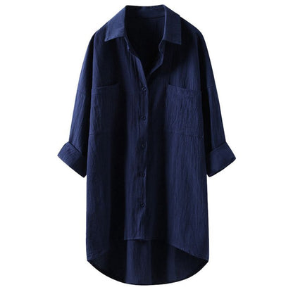 Casual style solid color shirt cotton and linen shirt