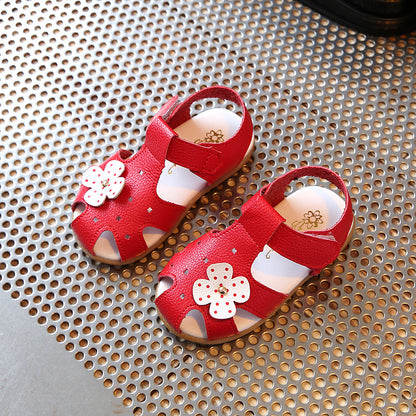 Fashion Solid Color Baotou Children Flower Leather Sandals