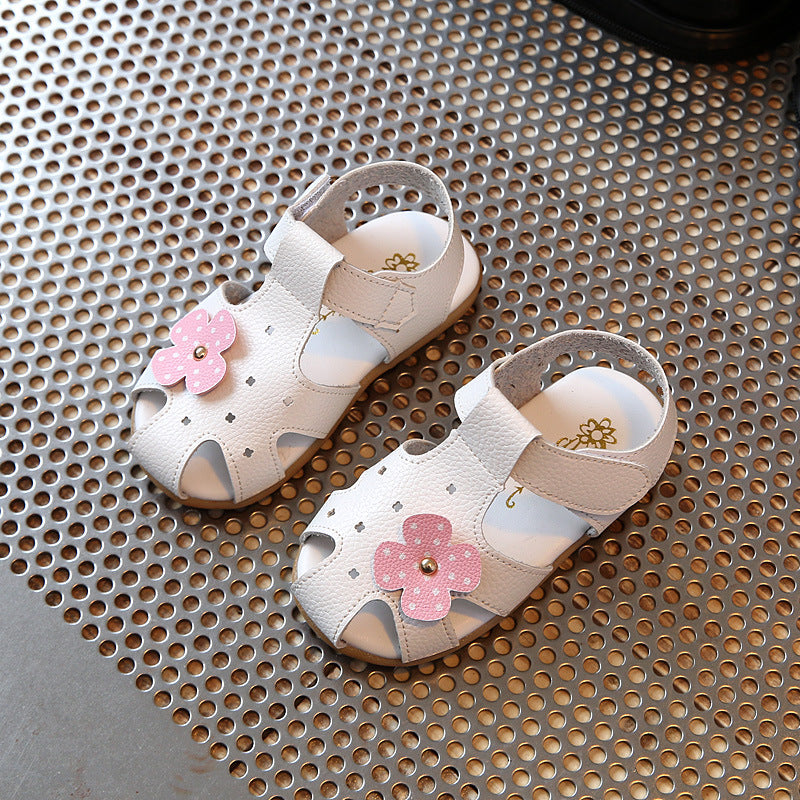 Fashion Solid Color Baotou Children Flower Leather Sandals