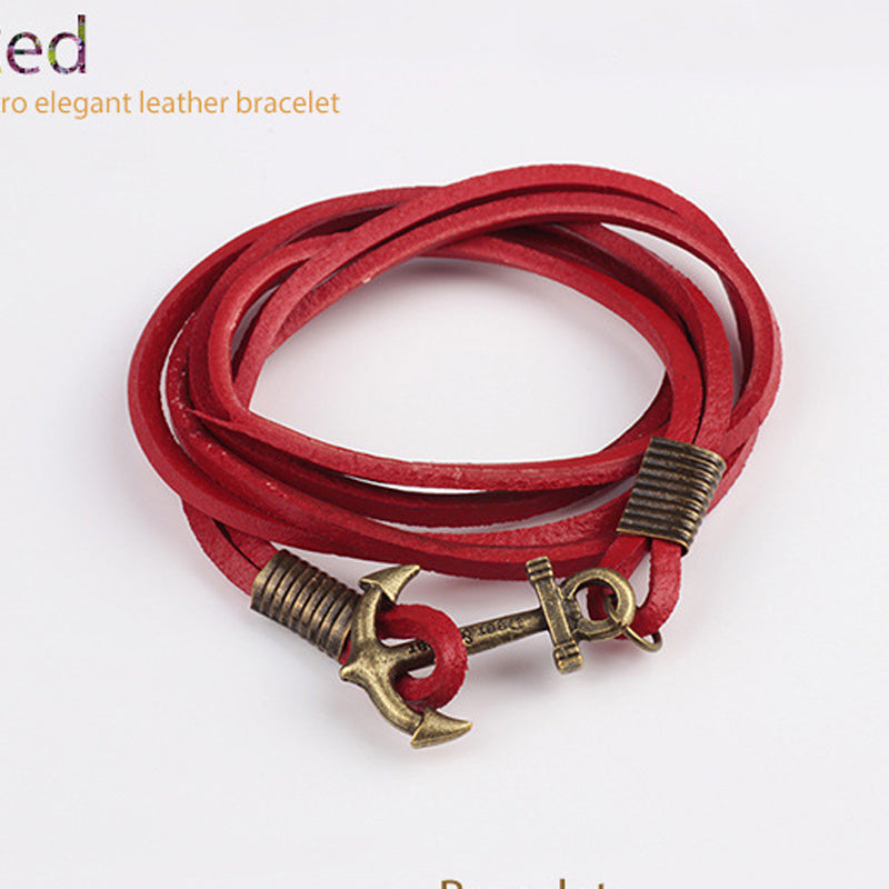 Fashion All-Match Simple Leather Anchor Bracelet