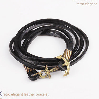 Fashion All-Match Simple Leather Anchor Bracelet